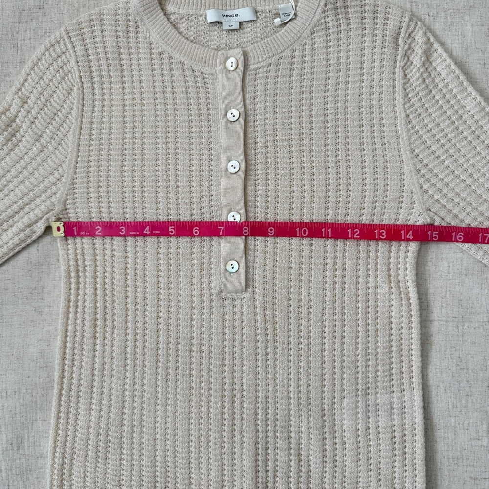 NWT Vince Off-White Waffle-Knit Cashmere-Silk Henley Sweater | Size S - Picture 12 of 16